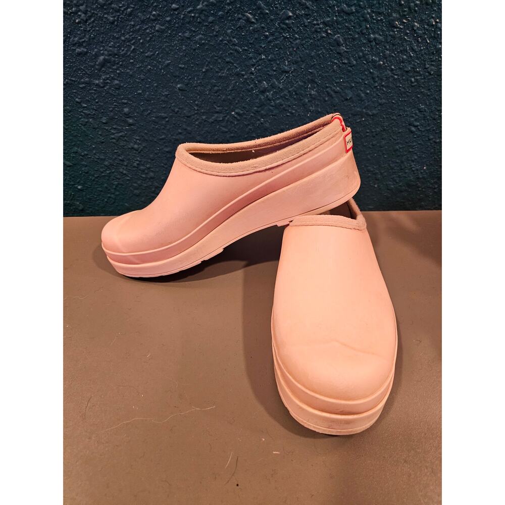 Hunter PLAY Clogs Women’s 8 Pink Waterproof Platform Slip On Mules Rubber - Picture 3 of 5